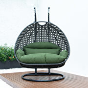 Dark green wicker hanging double seater egg swing chair by Leisure Mod additional picture 3