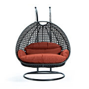 Dark orange wicker hanging double seater egg swing chair by Leisure Mod additional picture 2