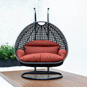 Dark orange wicker hanging double seater egg swing chair by Leisure Mod additional picture 3