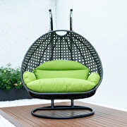 Light green wicker hanging double seater egg swing chair by Leisure Mod additional picture 3
