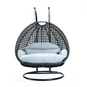 Light gray wicker hanging double seater egg swing chair by Leisure Mod additional picture 2