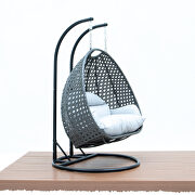 Light gray wicker hanging double seater egg swing chair by Leisure Mod additional picture 4