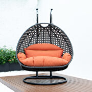 Orange wicker hanging double seater egg swing chair by Leisure Mod additional picture 3