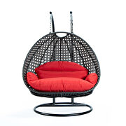 Red wicker hanging double seater egg swing chair by Leisure Mod additional picture 2