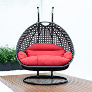 Red wicker hanging double seater egg swing chair by Leisure Mod additional picture 3