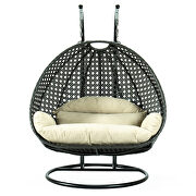 Taupe wicker hanging double seater egg swing chair by Leisure Mod additional picture 2