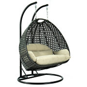 Taupe wicker hanging double seater egg swing chair by Leisure Mod additional picture 3