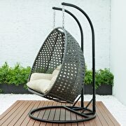 Taupe wicker hanging double seater egg swing chair by Leisure Mod additional picture 4