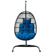 Blue finish wicker folding hanging egg swing chair by Leisure Mod additional picture 2