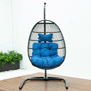 Blue finish wicker folding hanging egg swing chair by Leisure Mod additional picture 3