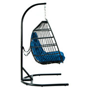 Blue finish wicker folding hanging egg swing chair by Leisure Mod additional picture 6