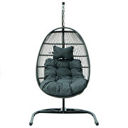 Charcoal finish wicker folding hanging egg swing chair by Leisure Mod additional picture 2