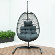 Charcoal finish wicker folding hanging egg swing chair by Leisure Mod additional picture 3