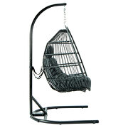 Charcoal finish wicker folding hanging egg swing chair by Leisure Mod additional picture 5