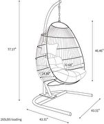 Charcoal finish wicker folding hanging egg swing chair by Leisure Mod additional picture 10