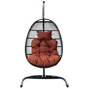 Cherry finish wicker folding hanging egg swing chair by Leisure Mod additional picture 2