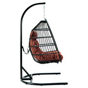 Cherry finish wicker folding hanging egg swing chair by Leisure Mod additional picture 5