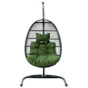 Dark green finish wicker folding hanging egg swing chair by Leisure Mod additional picture 2