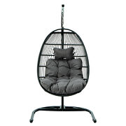 Dark gray finish wicker folding hanging egg swing chair by Leisure Mod additional picture 2