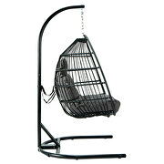 Dark gray finish wicker folding hanging egg swing chair by Leisure Mod additional picture 5