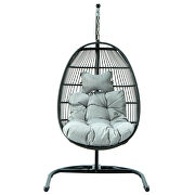 Light gray finish wicker folding hanging egg swing chair by Leisure Mod additional picture 2