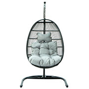 Light gray finish wicker folding hanging egg swing chair additional photo 2 of 8