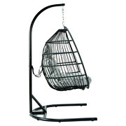 Light gray finish wicker folding hanging egg swing chair by Leisure Mod additional picture 5