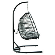 Light gray finish wicker folding hanging egg swing chair additional photo 5 of 8