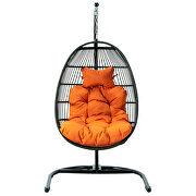 Orange finish wicker folding hanging egg swing chair by Leisure Mod additional picture 2