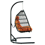 Orange finish wicker folding hanging egg swing chair by Leisure Mod additional picture 5