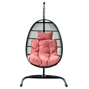 Pink finish wicker folding hanging egg swing chair by Leisure Mod additional picture 2