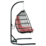 Pink finish wicker folding hanging egg swing chair by Leisure Mod additional picture 5
