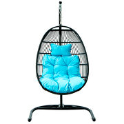Teal finish wicker folding hanging egg swing chair by Leisure Mod additional picture 2