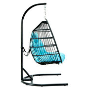 Teal finish wicker folding hanging egg swing chair by Leisure Mod additional picture 5