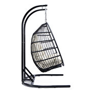 Beige finish wicker 2 person double folding hanging egg swing chair additional photo 4 of 8