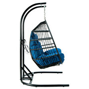 Blue finish wicker 2 person double folding hanging egg swing chair by Leisure Mod additional picture 4
