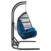 Blue finish wicker 2 person double folding hanging egg swing chair additional photo 4 of 8