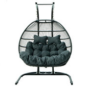 Charcoal finish wicker 2 person double folding hanging egg swing chair by Leisure Mod additional picture 2