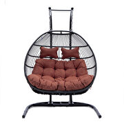 Cherry finish wicker 2 person double folding hanging egg swing chair by Leisure Mod additional picture 2