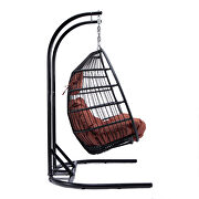 Cherry finish wicker 2 person double folding hanging egg swing chair by Leisure Mod additional picture 4