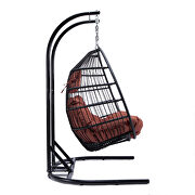 Cherry finish wicker 2 person double folding hanging egg swing chair additional photo 4 of 8