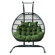 Dark green finish wicker 2 person double folding hanging egg swing chair by Leisure Mod additional picture 2