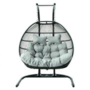 Light gray finish wicker 2 person double folding hanging egg swing chair by Leisure Mod additional picture 2