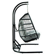 Light gray finish wicker 2 person double folding hanging egg swing chair by Leisure Mod additional picture 4