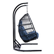 Navy blue finish wicker 2 person double folding hanging egg swing chair by Leisure Mod additional picture 5