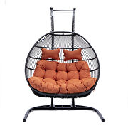 Orange finish wicker 2 person double folding hanging egg swing chair by Leisure Mod additional picture 2