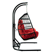Red finish wicker 2 person double folding hanging egg swing chair by Leisure Mod additional picture 4