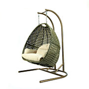 Beige finish wicker hanging double egg swing chair by Leisure Mod additional picture 2
