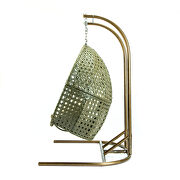 Beige finish wicker hanging double egg swing chair by Leisure Mod additional picture 3