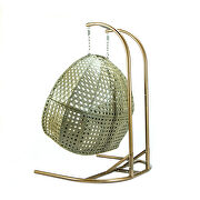 Beige finish wicker hanging double egg swing chair by Leisure Mod additional picture 4